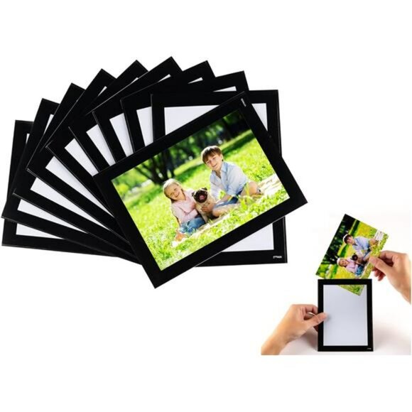 Magnetic 4x6 picture frame set of 10 black border fridge photo holder display - Picture 1 of 7
